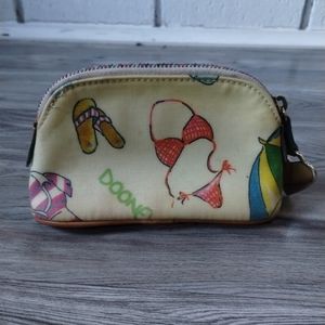 Dooney & Bourke Cream Canvas Mini Pouch with Multicolor Beach Print